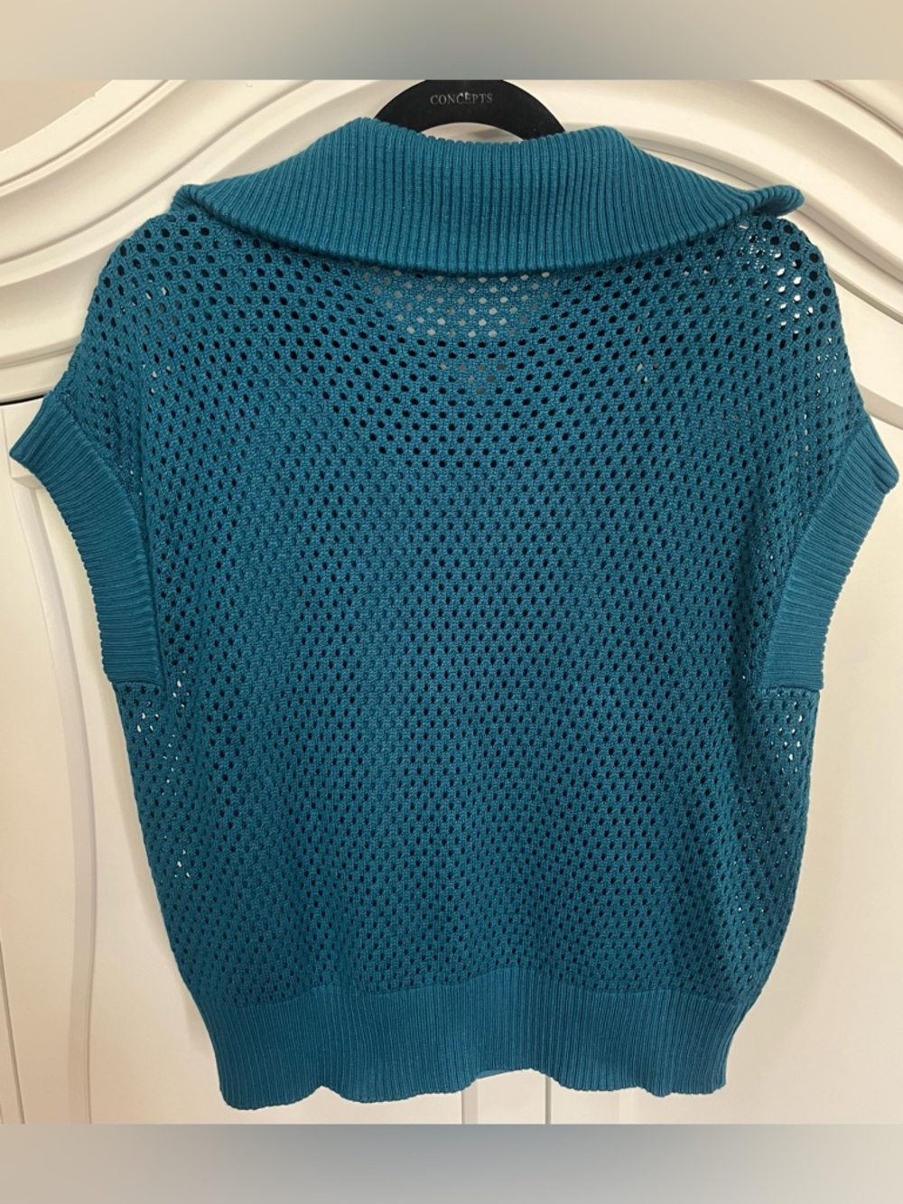 SSYS The Suzy Crochet Shawl Collar Top In Dark Teal NWOT Medium - Picture 5 of 11